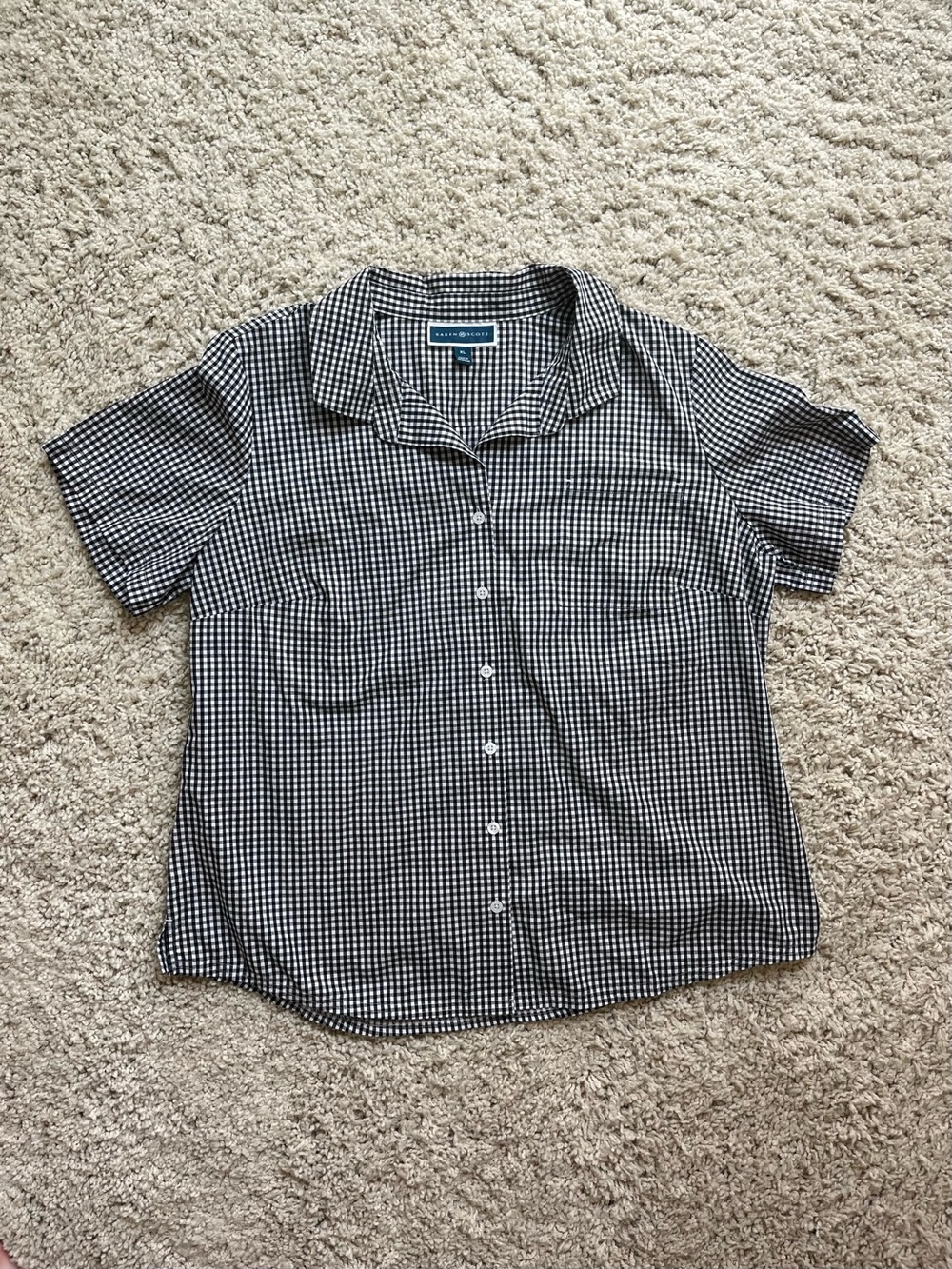 Karen Scott Black & White Gingham Short-Sleeve Button-Down Shirt
